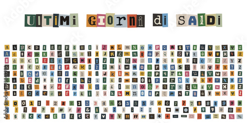 Alfabeto ritagliato stile lettera anonima per saldi e promozioni creative