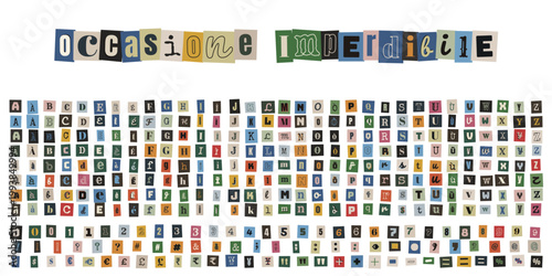 Alfabeto a ritaglio di giornale stile riscatto anonimo per collage creativo