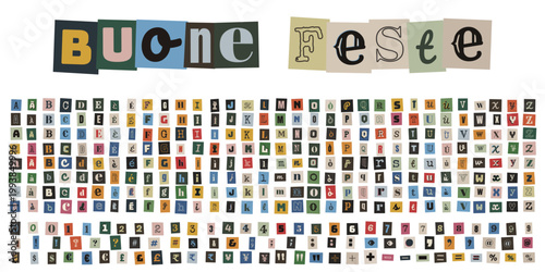 Alfabeto ritagliato stile lettera anonima per auguri di buone feste creative