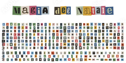 Alfabeto ritagliato stile lettera anonima per messaggi creativi di Natale