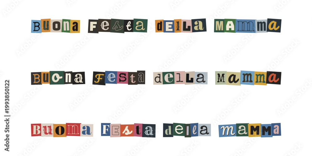 Fototapeta premium Scritta Buona Festa della Mamma con lettere ritagliate da riviste in stile collage e anonimo
