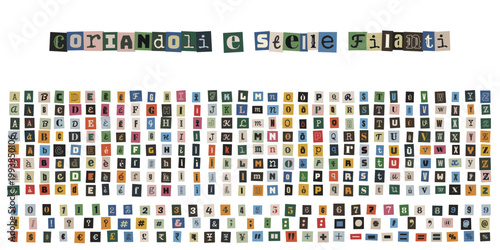 Alfabeto ritagliato stile riscatto per collage creativo e messaggi anonimi