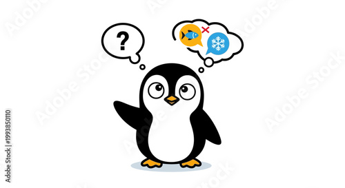 Thinking Penguin with Question Marks Above.
