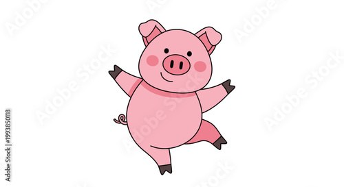 Smiling Pink Cartoon Pig Character.
