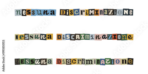 Messaggio nessuna discriminazione con lettere ritagliate per inclusione sociale e parità di diritti