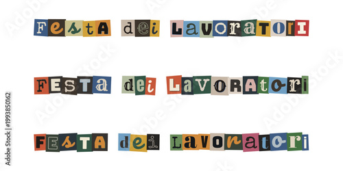 Titolo Festa dei Lavoratori con lettere ritagliate stile collage vintage per diritti sociali