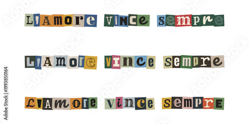 Scritta amore vince sempre in stile collage di giornale per attivismo lgbtq e diritti umani