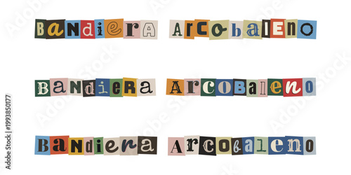 Scritta Bandiera Arcobaleno in stile collage di ritagli di giornale per diritti civili