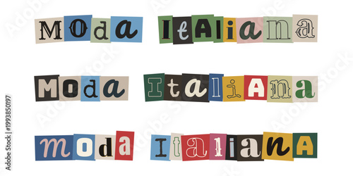 Scritta Moda Italiana in stile collage di ritagli di giornale vintage