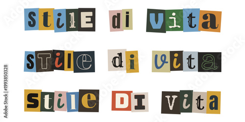 Scritta stile di vita in stile lettera di riscatto anonima per collage creativo