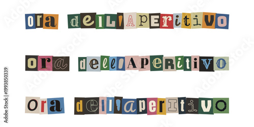 Scritta ora dell aperitivo in stile collage ritagli di giornale vintage per invito happy hour