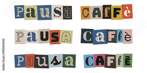 Scritta Pausa Caffè in stile collage di giornale ritagliato per ufficio creativo