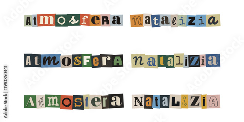 Scritta Atmosfera Natalizia in Stile Ransom Note per Collage Creativi e Grafica Vintage