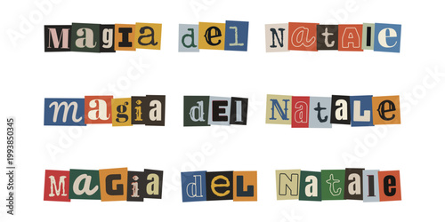 Scritta Magia del Natale in stile lettera di riscatto anonima per biglietti creativi