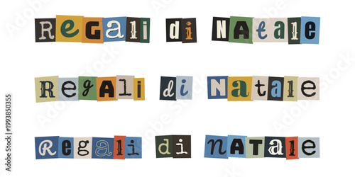 Scritta Regali di Natale in stile lettera anonima ritagliata da giornale