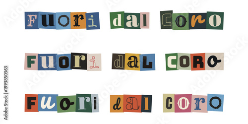 Scritta Fuori dal Coro in stile collage di ritagli di giornale per design creativo