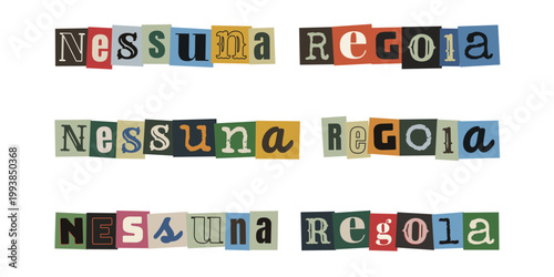 Scritta Nessuna Regola in stile lettera di riscatto collage punk rock ribellione