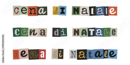 Cena di Natale scritta con lettere ritagliate stile anonimo per invito festa aziendale