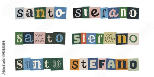 Scritta Santo Stefano in stile lettera di riscatto collage vintage colorato