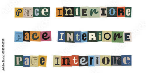 Pace interiore scritta con lettere ritagliate stile collage per benessere mentale e consapevolezza