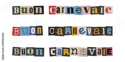 Scritta Buon Carnevale stile lettera di riscatto collage ritagli di giornale