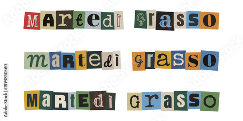 Scritta Martedi Grasso in stile lettera di riscatto ritagliata da giornale