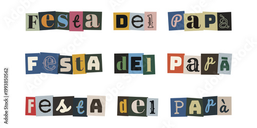 Scritta Festa del Papà in stile collage ritagli di giornale anonimo