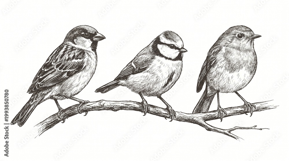Fototapeta premium birds on a branch isolated