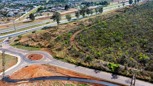 Fotografie Aerial view of houses complexes and small farms near the University of Brasília campus and the DF-480 highway, in the satellite city of Gama