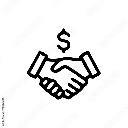 Business partnership vector icon of a firm handshake with a dollar sign representing successful financial deals corporate contracts and investment agreements