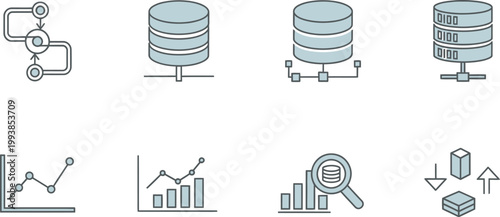 Database icons represent data storage and analytical trends for business.