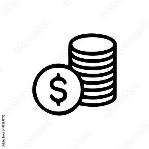 Wealth accumulation vector icon of stacked coins with a dollar symbol representing passive income savings capital investment and banking profit