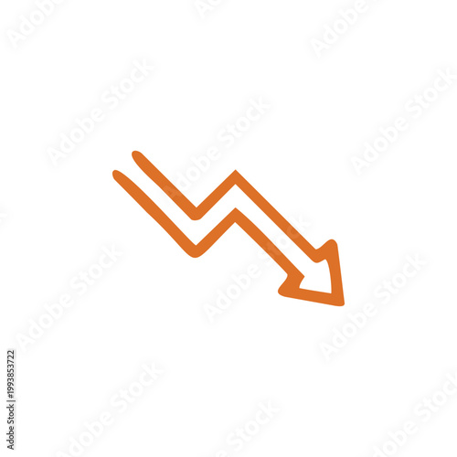 Economic downturn vector icon of a falling line chart arrow representing market crash financial loss stock risk and corporate business crisis