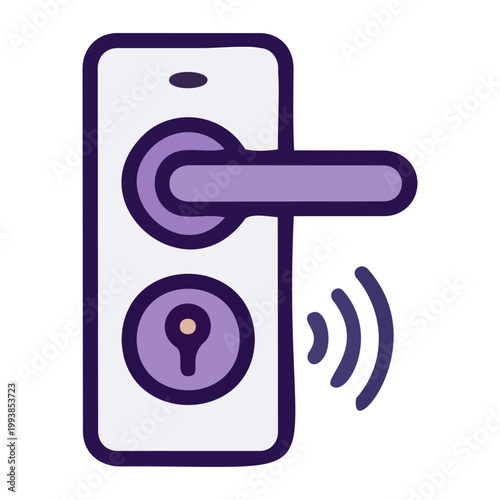 Smart home security vector icon of a keyless door lock with wireless signal for digital residential protection and electronic access tech
