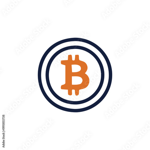 Cryptocurrency finance vector icon featuring the Bitcoin logo in a circle for digital asset trading blockchain technology and modern decentralized economy