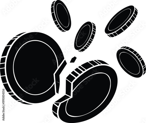 Shattering gold coins and currency explosion vector illustration wealth and finance concept.