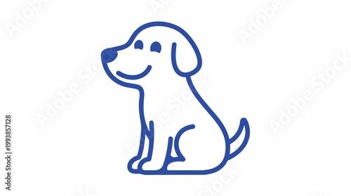 Simple blue line art of a happy sitting dog, clean icon design, ideal for pet care, animal logos and veterinary services.