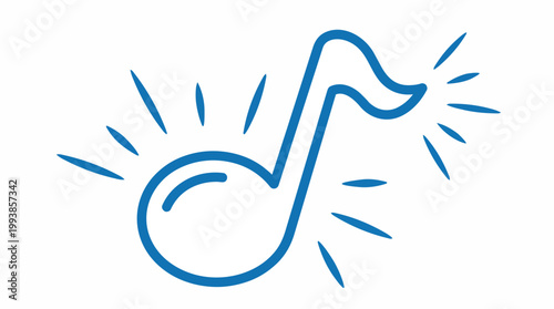 Simple blue musical note with sound waves radiating outwards, a clean graphic for music promotion, audio branding and concert announcements.