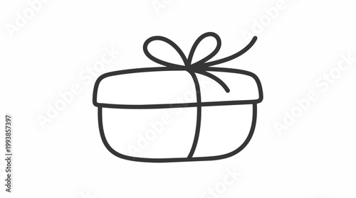 Simple hand-drawn gift box with ribbon and bow, outline illustration on white, ideal for celebrations, holiday marketing and special occasions.