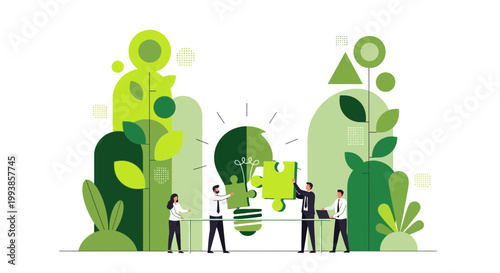 Collaborative Team Building Sustainable Idea with Puzzle Light Bulb