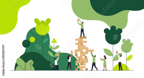 Team Building and Organizational Structure with Wooden Blocks