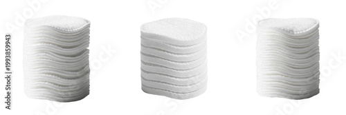 Cuadro en lienzo Set of Stack of White Cotton Pads Isolated on White Background, PNG