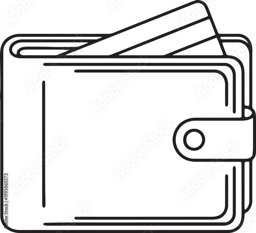 Wallet with credit card vector illustration in line style, representing financial transaction security and personal economics.