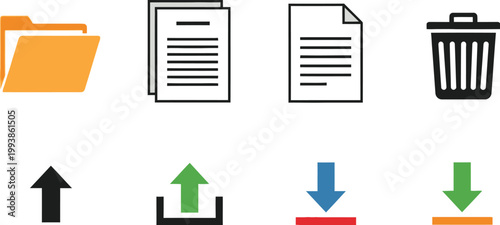 Digital file management icons show tasks for document handling and storage.