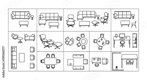 architectural furniture floor plan interior design vector icons a top view cad plan symbol set for modern space planning