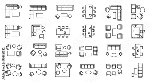architectural furniture symbols in top view illustrating various floor plan and interior design layout options for cad plan projects and home decor