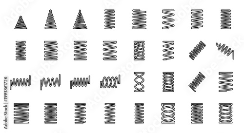 diverse collection of line art springs and coils in various shapes and sizes