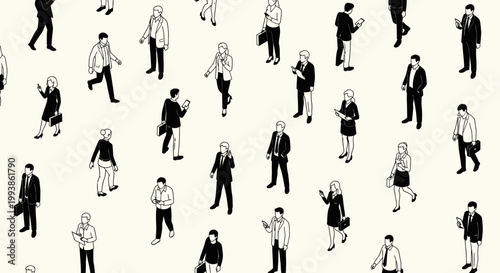 isometric people vector set showing a diverse crowd of business professionals illustrating modern corporate life.