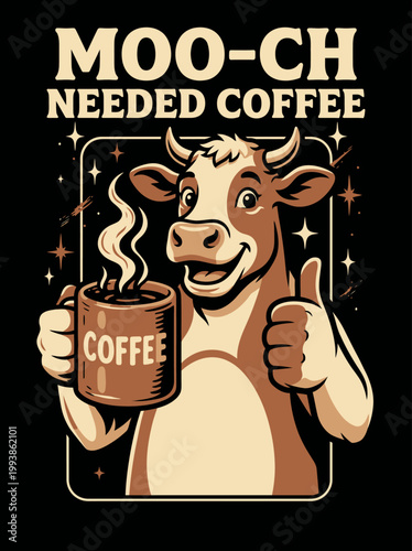 Brown Cow Holding Coffee Cup.