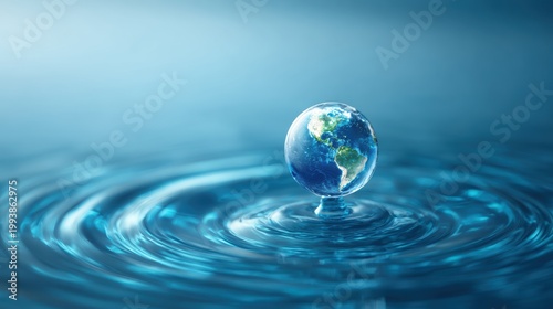 World Water Day concept with world in clean water drop on and fresh blue water ripples design, Environment save and ecology theme concept